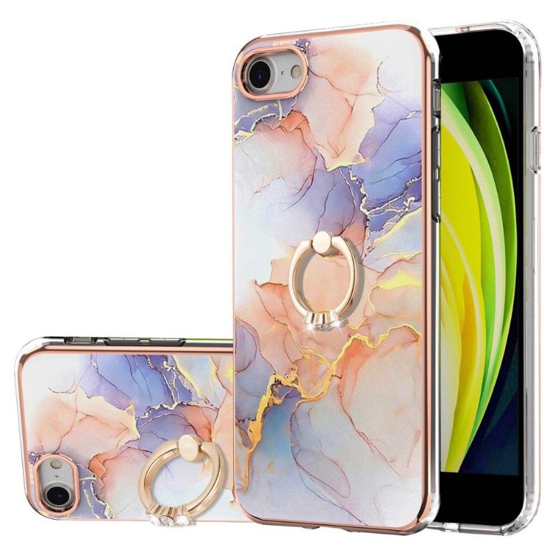 Hoesje voor iPhone SE 2022 Gekleurd Marmer Met Ring