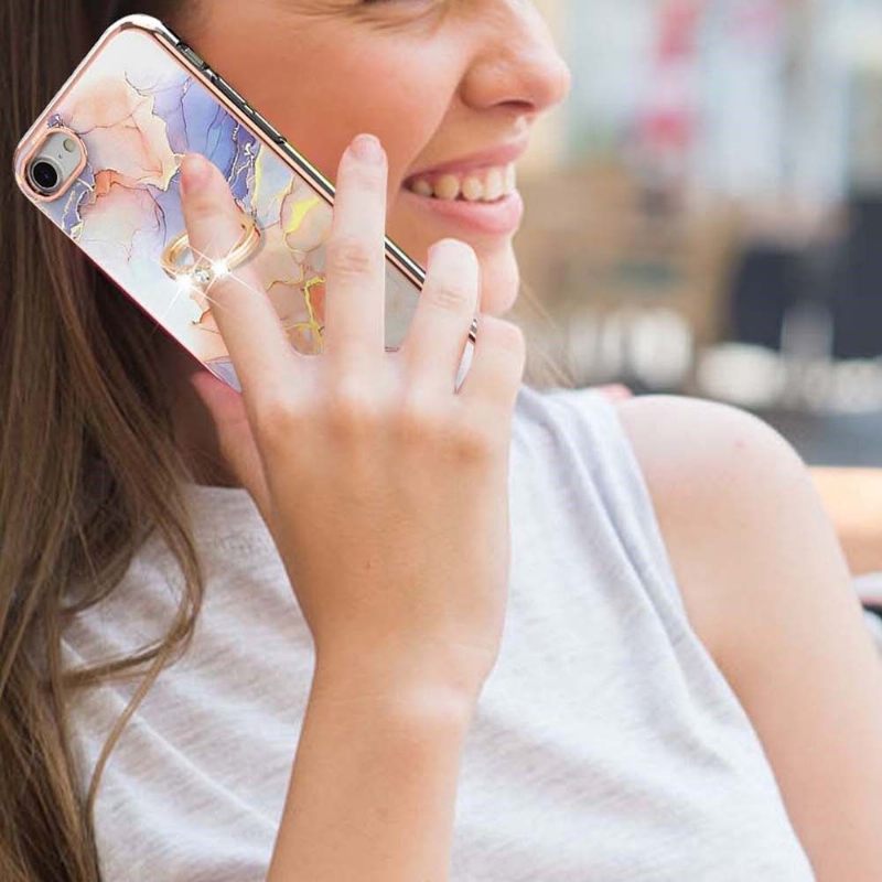 Hoesje voor iPhone SE 2022 Gekleurd Marmer Met Ring