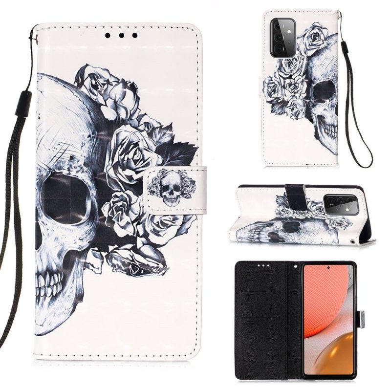 Folio-hoesje voor Samsung Galaxy A72 4G / A72 5G Anti-fall Bloemenschedel