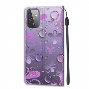 Folio-hoesje voor Samsung Galaxy A72 4G / A72 5G Anti-fall Violette Bloemen Illustratie