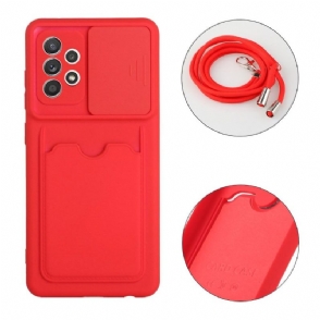 Hoesje voor Samsung Galaxy A72 4G / A72 5G Camera Cover Met Kaarthouder En Lanyard