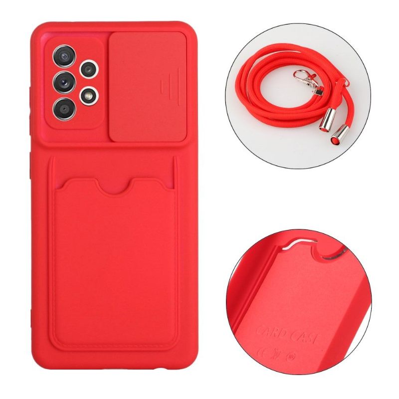 Hoesje voor Samsung Galaxy A72 4G / A72 5G Camera Cover Met Kaarthouder En Lanyard