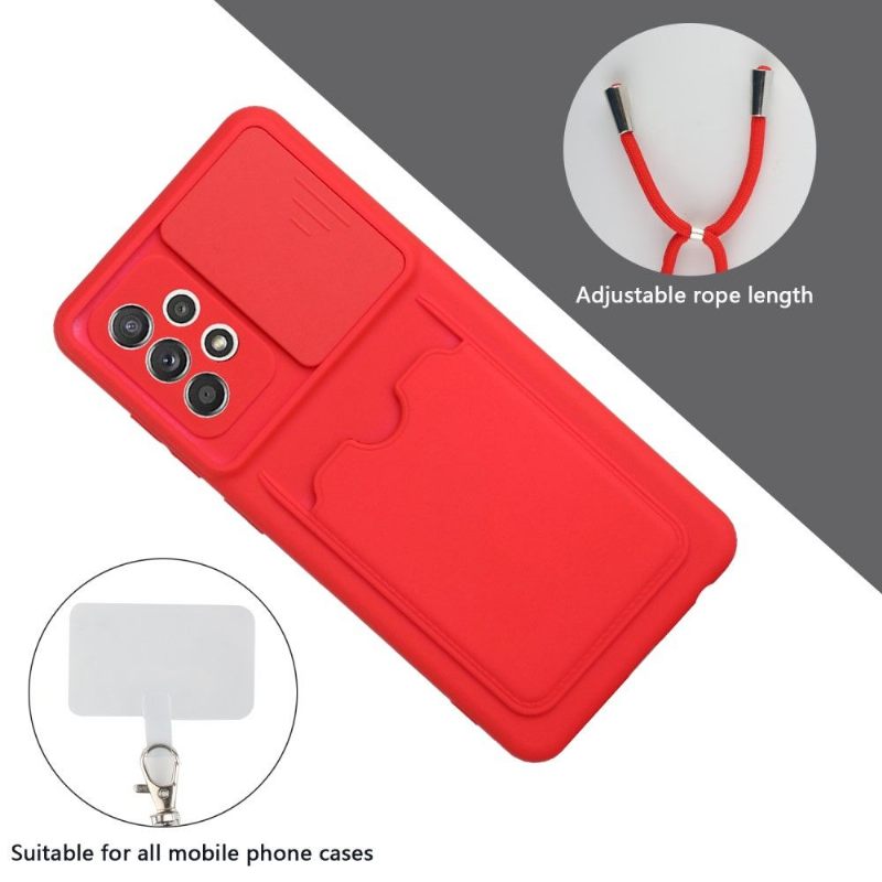 Hoesje voor Samsung Galaxy A72 4G / A72 5G Camera Cover Met Kaarthouder En Lanyard