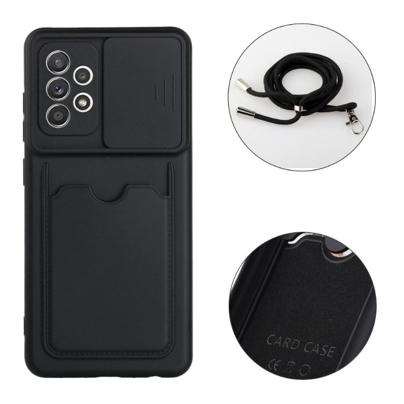 Hoesje voor Samsung Galaxy A72 4G / A72 5G Camera Cover Met Kaarthouder En Lanyard
