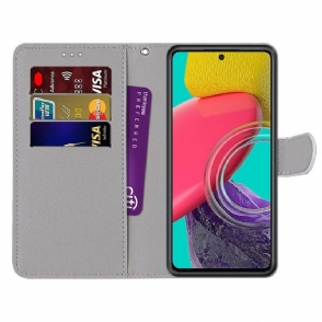 Folio-hoesje voor Samsung Galaxy M53 5G Groene En Roze Bladeren