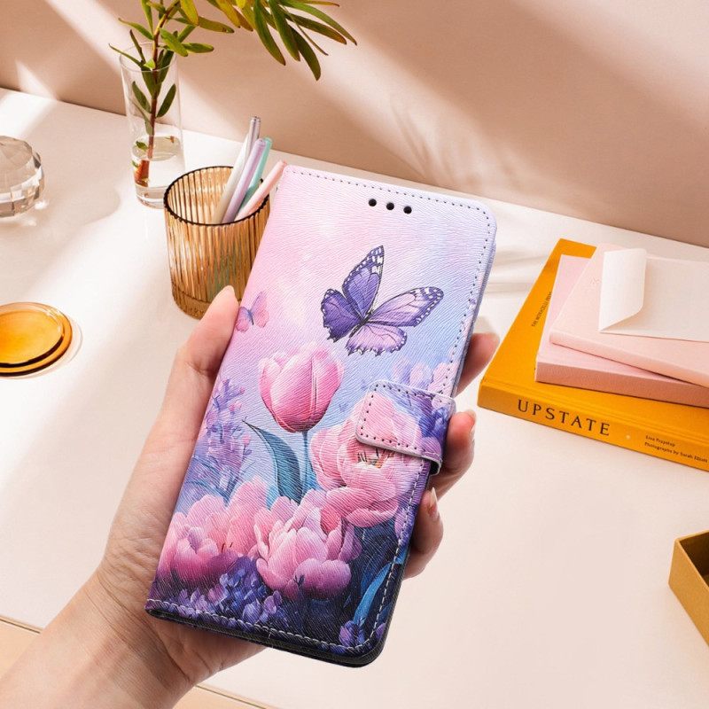 Folio-hoesje Xiaomi 17 Pro Max Vlinder En Roze Bloemen