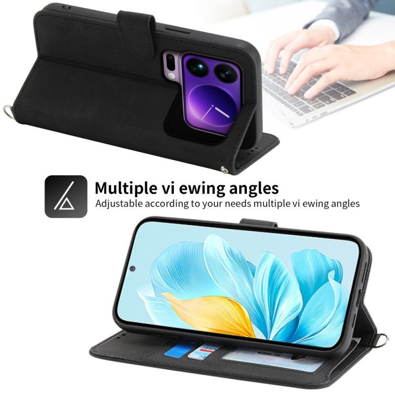 Leren Hoesje Xiaomi 17 Pro Max Kant Met Riempje En Schouderriem Bescherming Hoesje