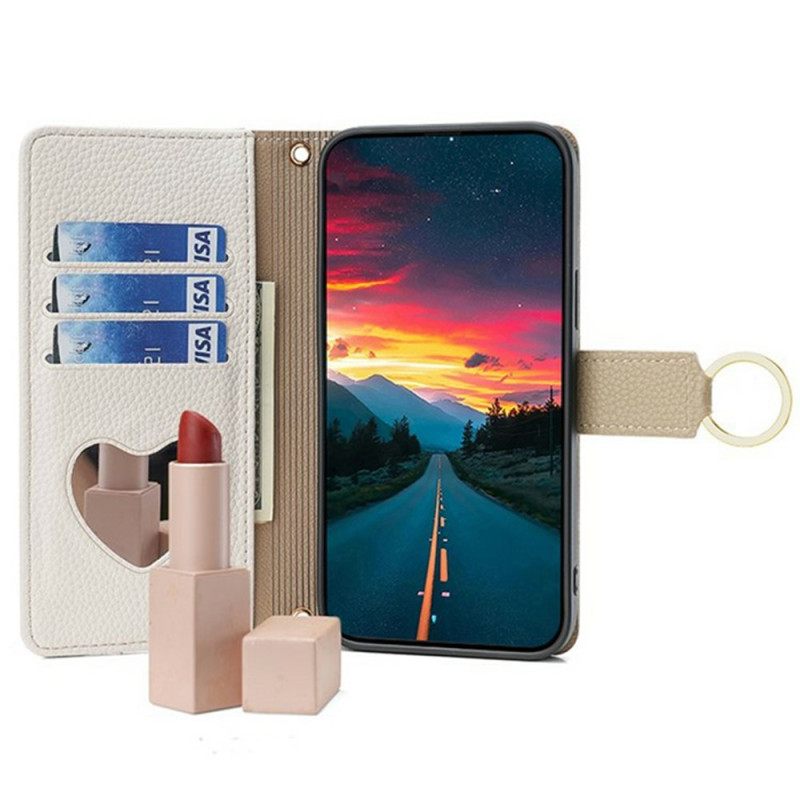 Leren Hoesje Xiaomi 17 Pro Max Spiegel En Schouderband Met Ketting Bescherming Hoesje