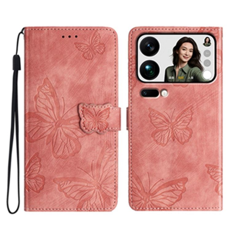 Leren Hoesje Xiaomi 17 Pro Max Suède-effect Vlinderdesign