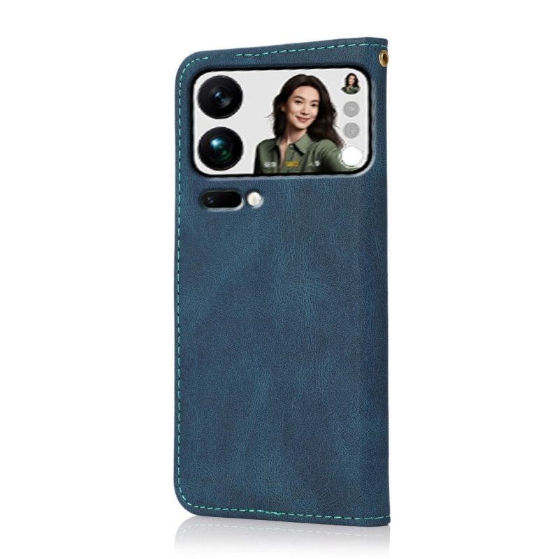 Leren Hoesje Xiaomi 17 Pro Max Tweekleurig Ontwerp Bescherming Hoesje