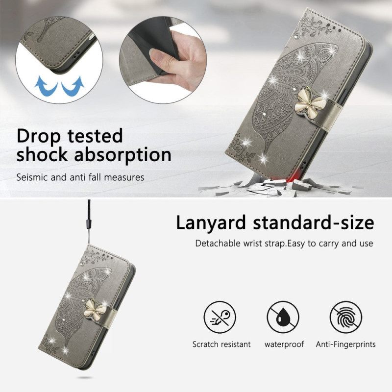 Leren Hoesje Xiaomi 17 Pro Max Vlinder En Strass-steentjes