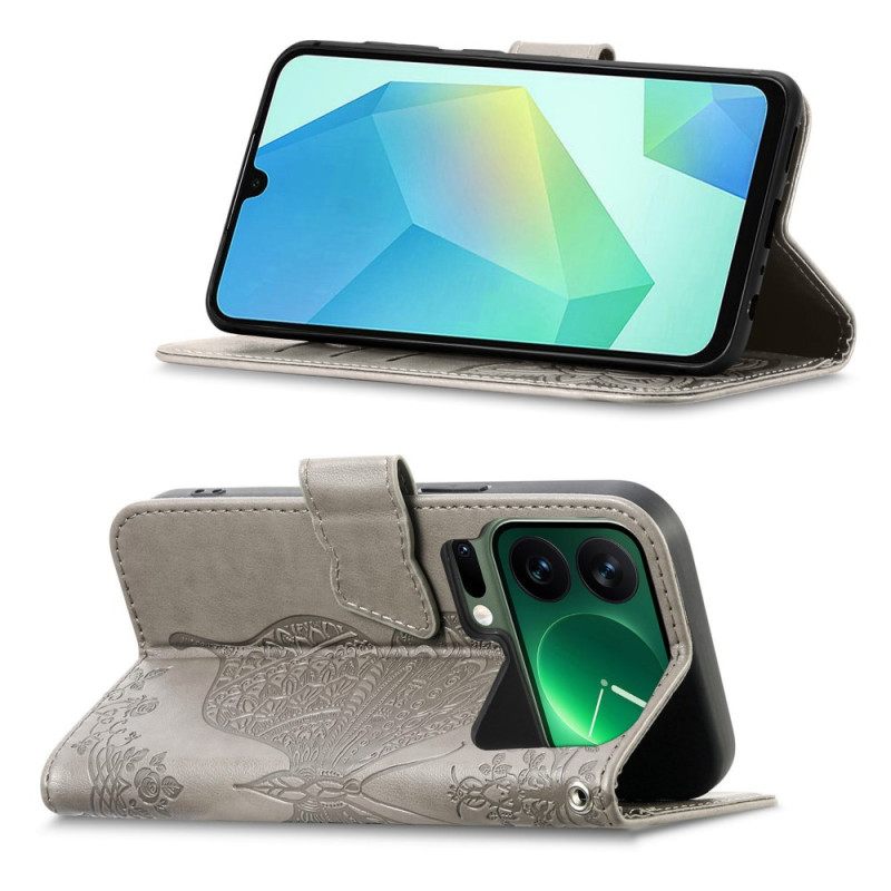 Leren Hoesje Xiaomi 17 Pro Max Vlinder En Strass-steentjes