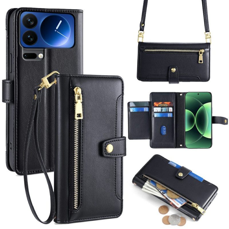 Leren Hoesje Xiaomi 17 Pro Max Zakje Met Rits En 2 Schouderbanden Bescherming Hoesje