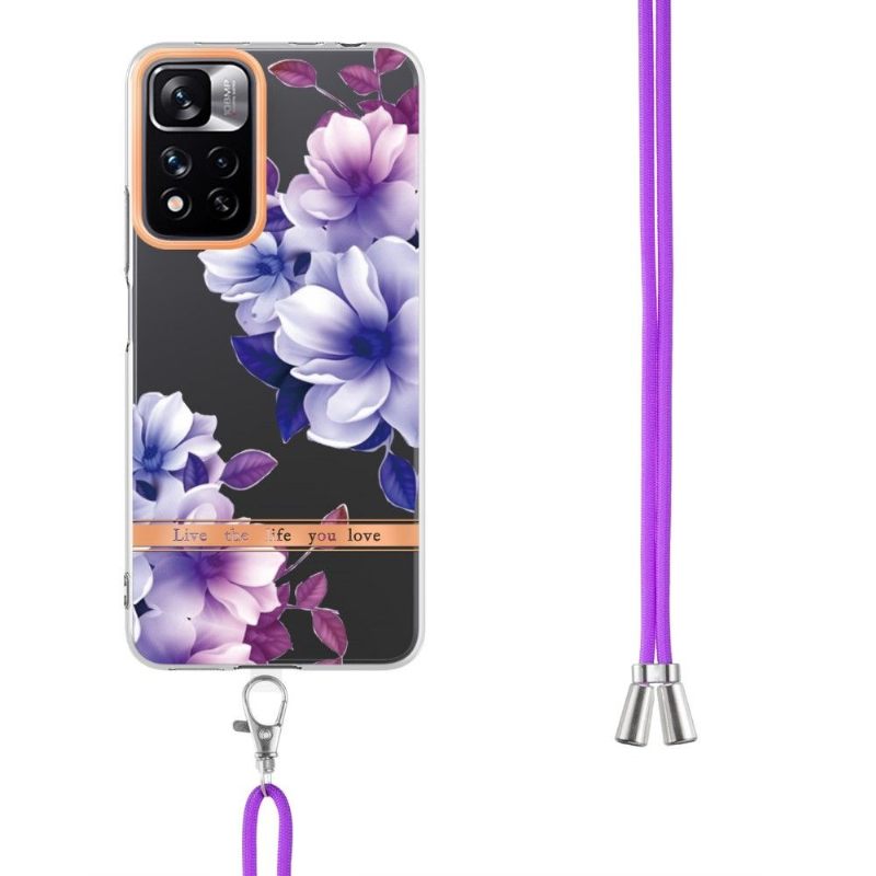 Hoesje voor Xiaomi Redmi Note 11 Pro Plus 5G Anti-fall Met Koord Begonia Bloem