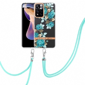 Hoesje voor Xiaomi Redmi Note 11 Pro Plus 5G Met Koord Blauwe Roos