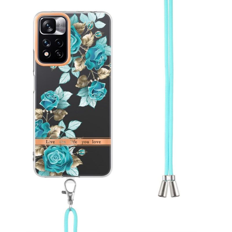 Hoesje voor Xiaomi Redmi Note 11 Pro Plus 5G Met Koord Blauwe Roos
