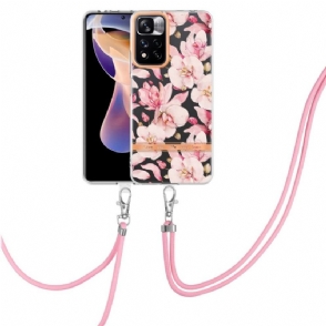 Hoesje voor Xiaomi Redmi Note 11 Pro Plus 5G Met Koord Gardenia Roze Bloem