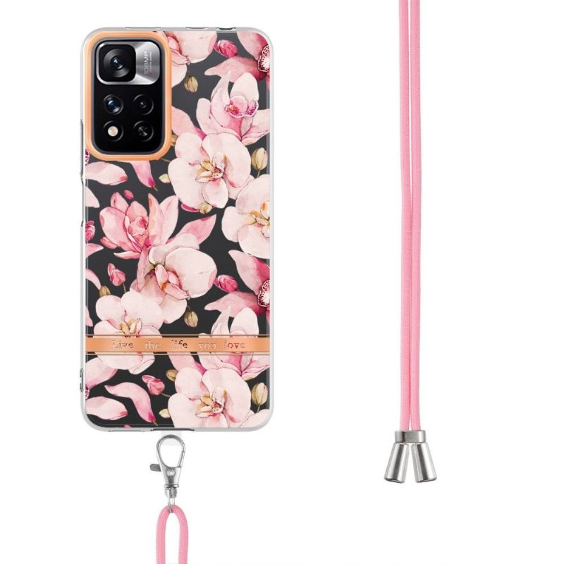Hoesje voor Xiaomi Redmi Note 11 Pro Plus 5G Met Koord Gardenia Roze Bloem