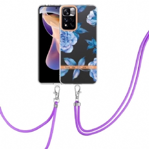 Hoesje voor Xiaomi Redmi Note 11 Pro Plus 5G Met Koord Pioenblauw