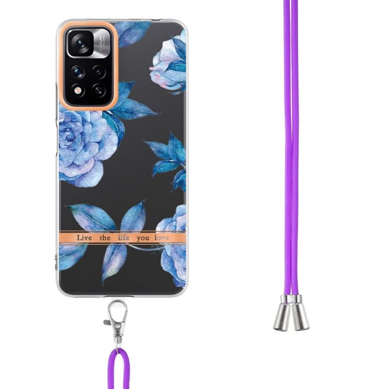 Hoesje voor Xiaomi Redmi Note 11 Pro Plus 5G Met Koord Pioenblauw