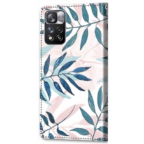 Leren Hoesje voor Xiaomi Redmi Note 11 Pro Plus 5G Groene En Roze Bladeren