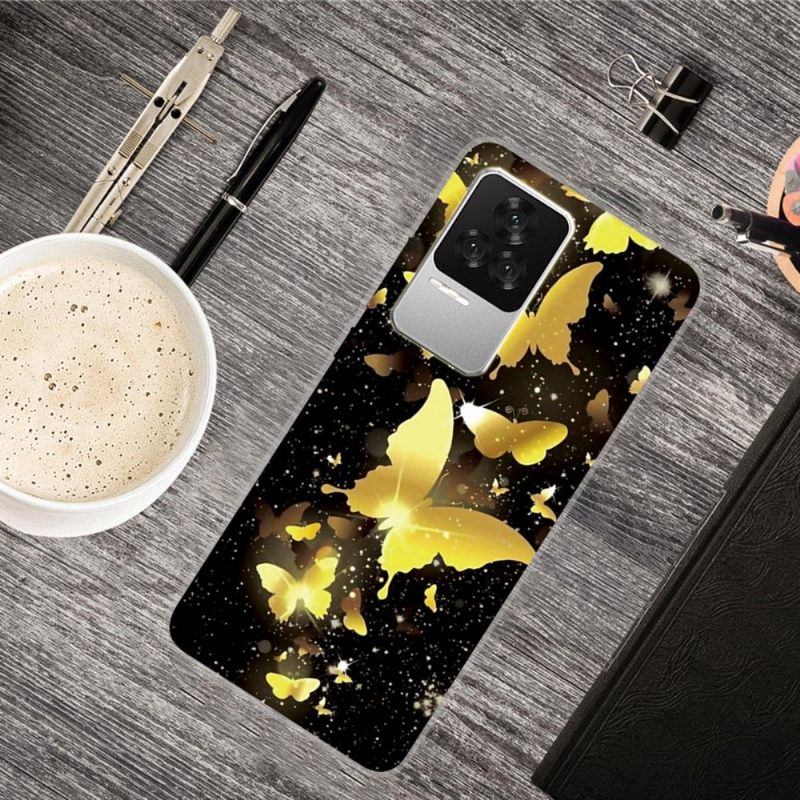 Hoesje voor Poco F4 Anti-fall Gouden Vlinders Illustratie