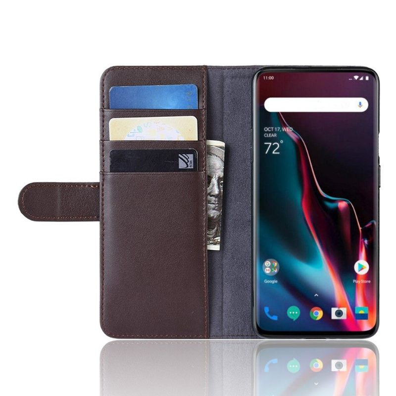 Case voor OnePlus 7 Pro Bescherming Premium Leren Kaarthouder - Bruin