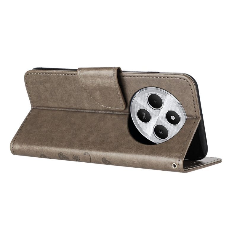 Flip Case Leren Poco C75 Bloemen En Vlinders Met Koord