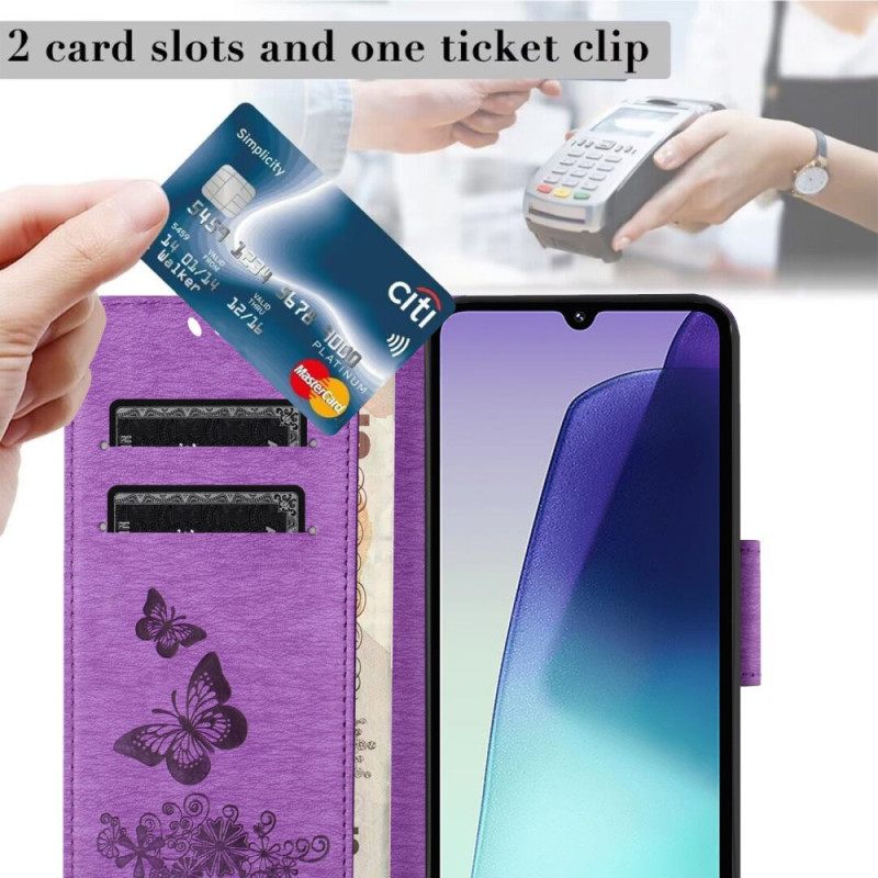 Flip Case Leren Poco C75 Vlinders Met Textuur