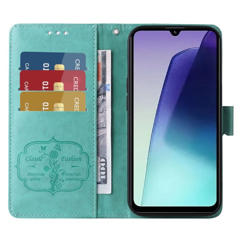 Folio-hoesje Poco C75 Bloemen En Vlinders Met Koord