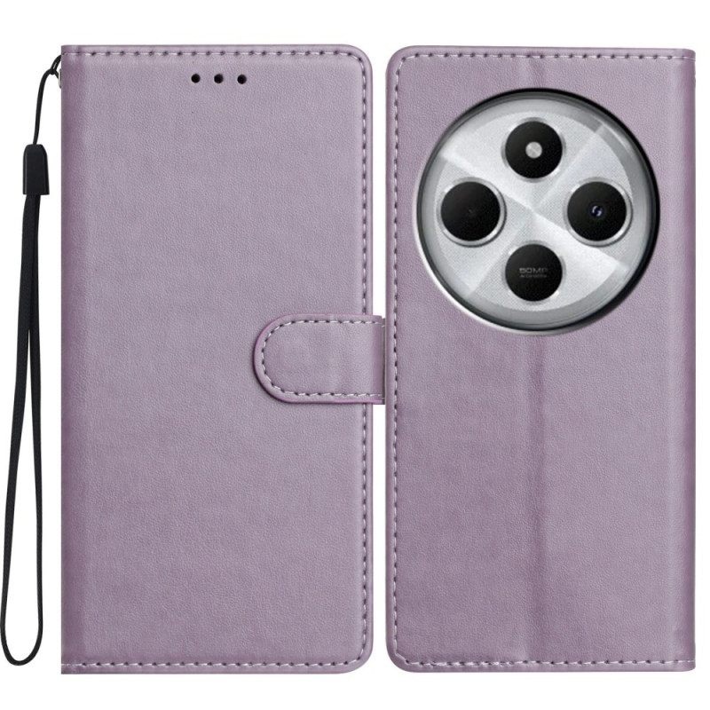 Folio-hoesje Poco C75 Effen Leer-effect Met Bandje