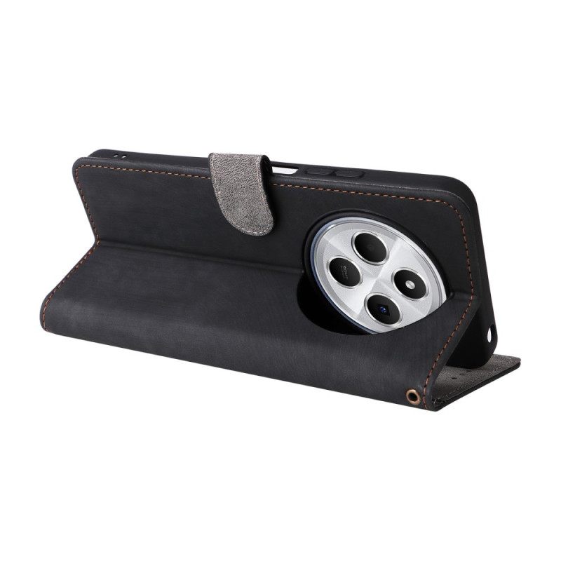 Folio-hoesje Poco C75 Suède-effect Rfid-blokkering Met Bandje