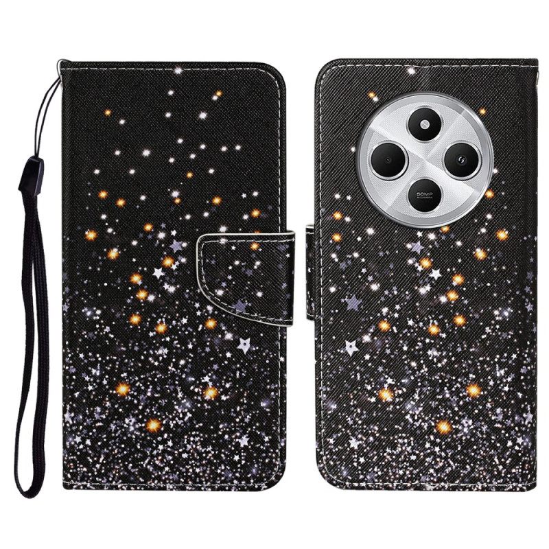 Folio-hoesje Poco C75 Telefoonhoesje Zwart Pentagram Patchwork Met Riempje