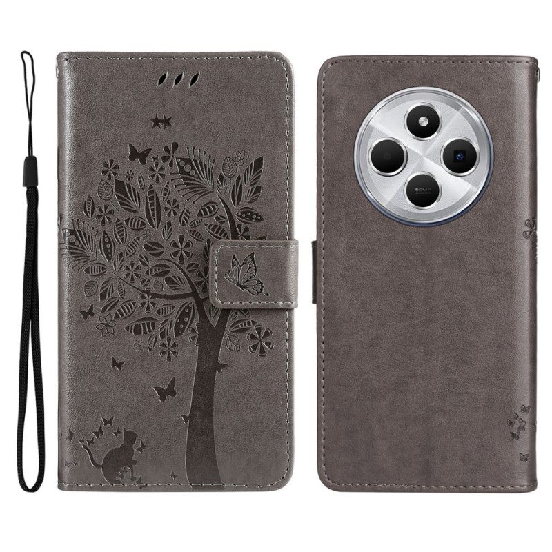 Leren Hoesje Poco C75 Kat En Boom Met Bandje