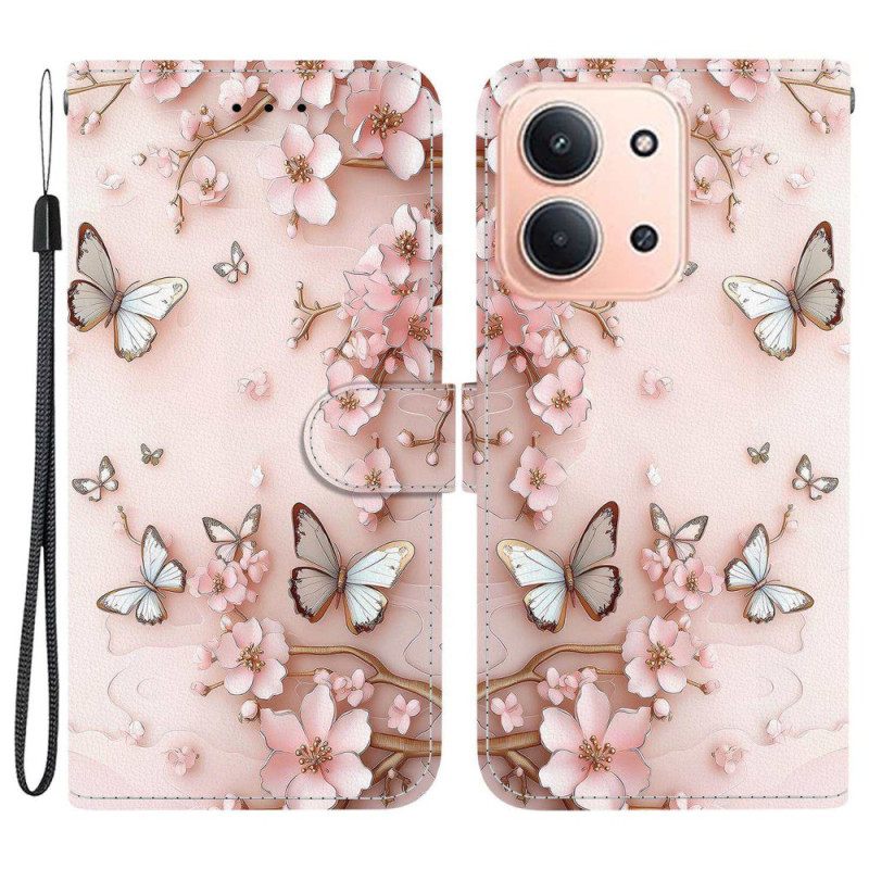 Leren Hoesje Poco C75 Roségouden Bloemen