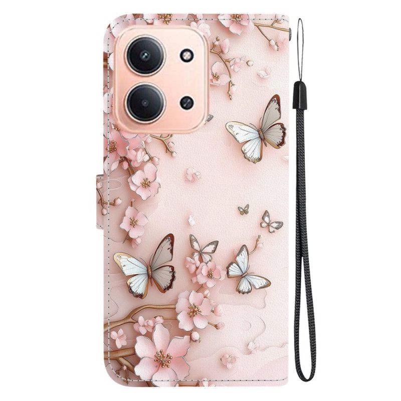 Leren Hoesje Poco C75 Roségouden Bloemen