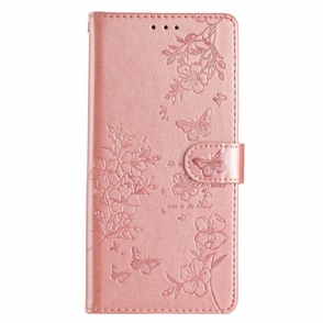 Leren Hoesje Poco C75 Vlinder- En Bloemenpatroon