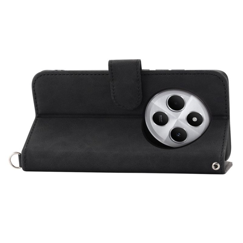 Leren Hoesje Voor Poco C75 Suède-effect Vetersluiting Met Bandje En Schouderband