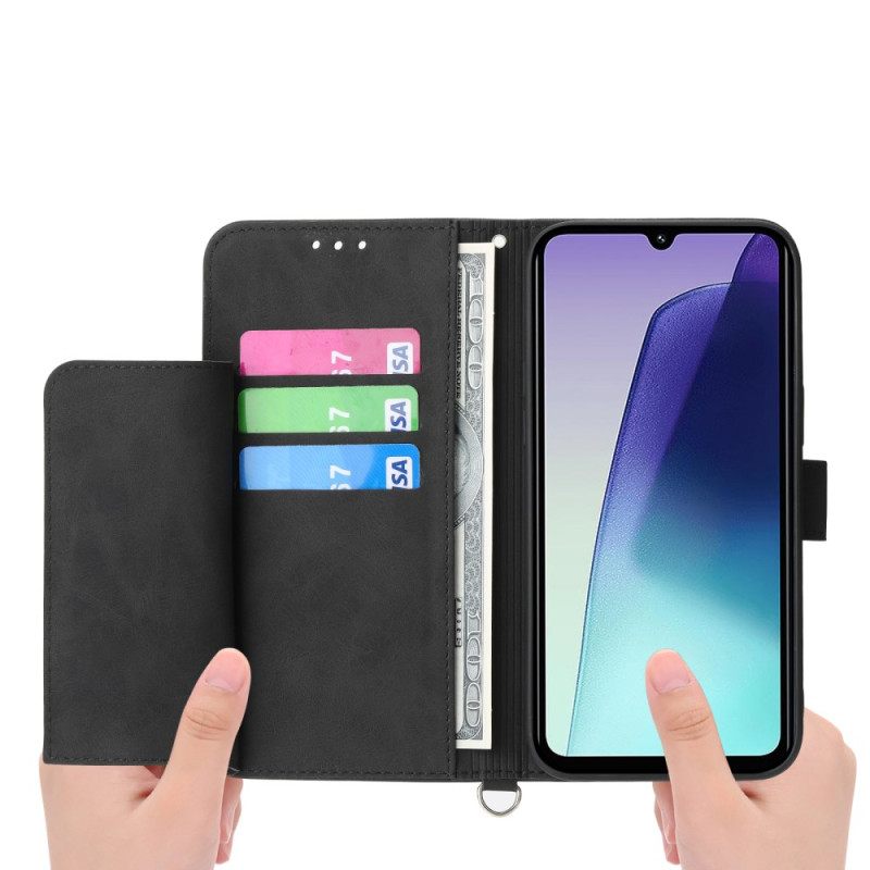 Leren Hoesje Voor Poco C75 Suède-effect Vetersluiting Met Bandje En Schouderband