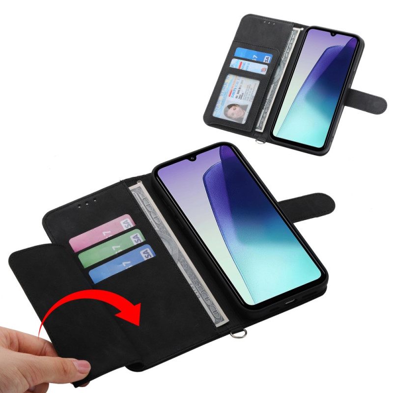 Leren Hoesje Voor Poco C75 Suède-effect Vetersluiting Met Bandje En Schouderband