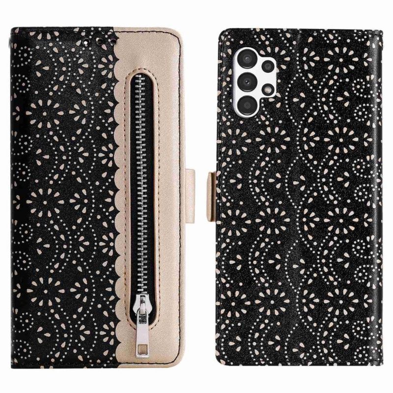 Folio-hoesje voor Samsung Galaxy A13 4G Leereffect Bloemenkant