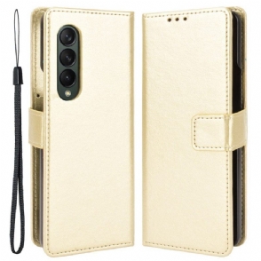 Leren Hoesje voor Samsung Galaxy Z Fold 4 Met Ketting Klassiek Glad Imitatieleer Met Bandjes