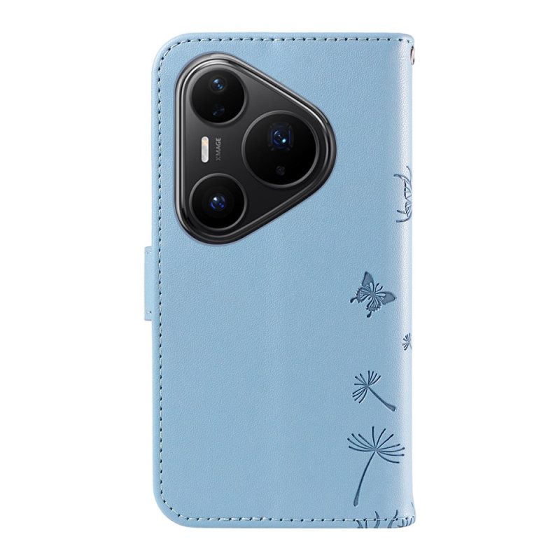 Flip Case Leren Huawei Pura 80 Pro Paardenbloempatroon En Bandje