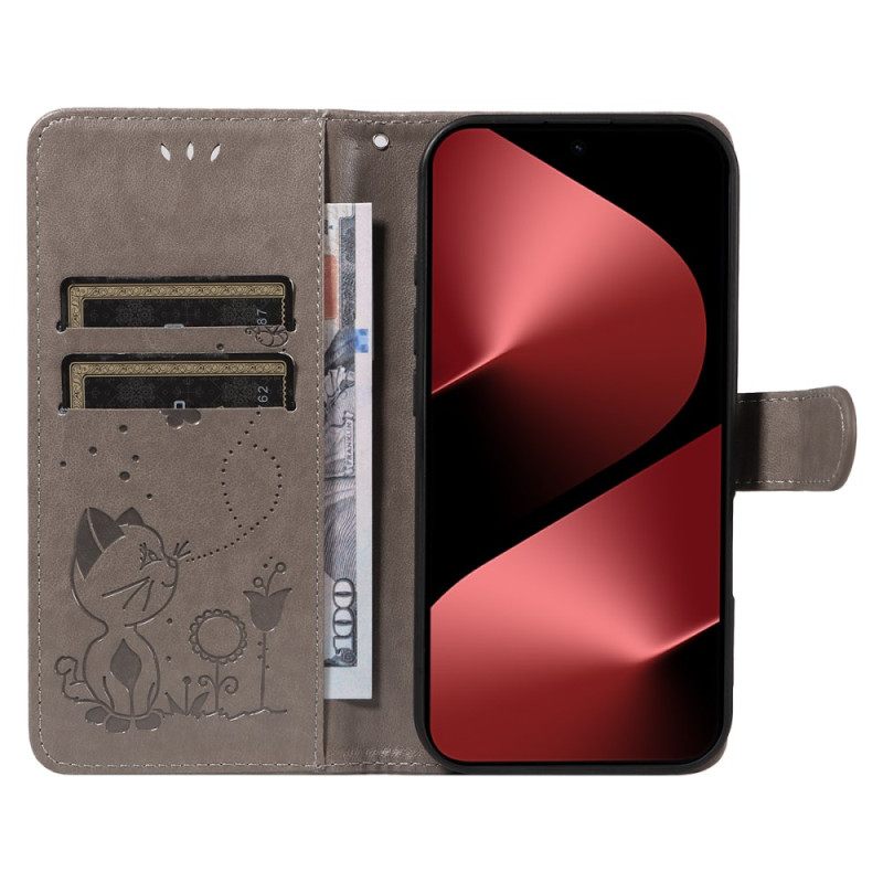 Leren Hoesje Huawei Pura 80 Pro Kat En Bij Bescherming Hoesje