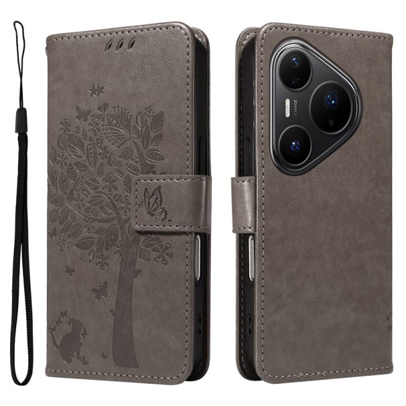 Leren Hoesje Huawei Pura 80 Pro Kat En Boompatroon