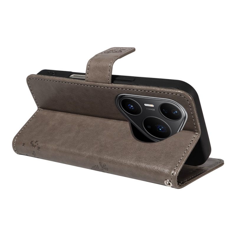 Leren Hoesje Huawei Pura 80 Pro Kat En Boompatroon