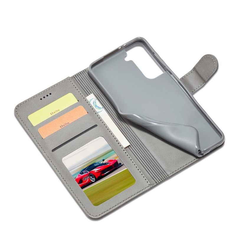 Cover voor Samsung Galaxy S21 5G Portemonnee Leren Lc.imeeke Leereffect