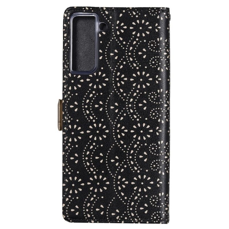 Folio-hoesje voor Samsung Galaxy S21 5G Leereffect Bloemenkant