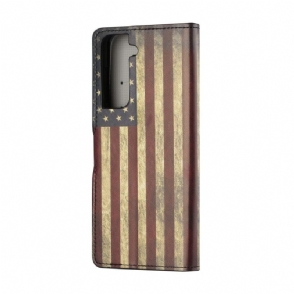 Folio-hoesje voor Samsung Galaxy S21 5G Vintage Amerikaanse Vlag