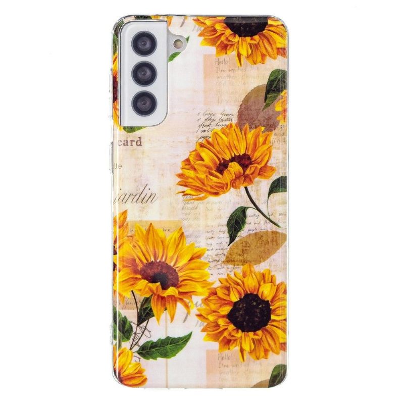 Hoesje voor Samsung Galaxy S21 5G Vintage Zonnebloem Fluorescerend